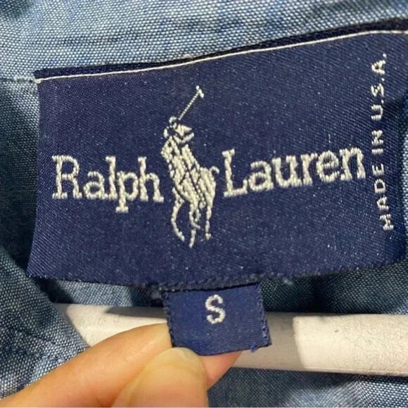 Vintage Ralph Lauren women's ruffled chambray dress mock neck long sleeves S - Picture 4 of 9